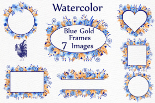 Blue Gold Floral Frames Clipart for Elegant Wedding Invitations