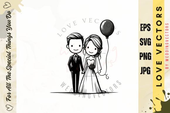 Soft Romantic Union Artwork: Wedding Couple and Love Vectors C4574