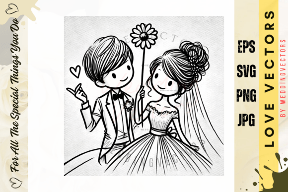 Wedding Couple and Love Vectors - C497: A Designer's Guide to Romantic Fine-Line Art